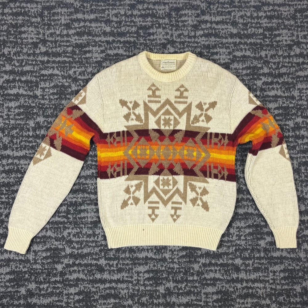 Vintage 70s Pendleton High Grade Western Wear Wool Sweater Navajo Aztec Men's L